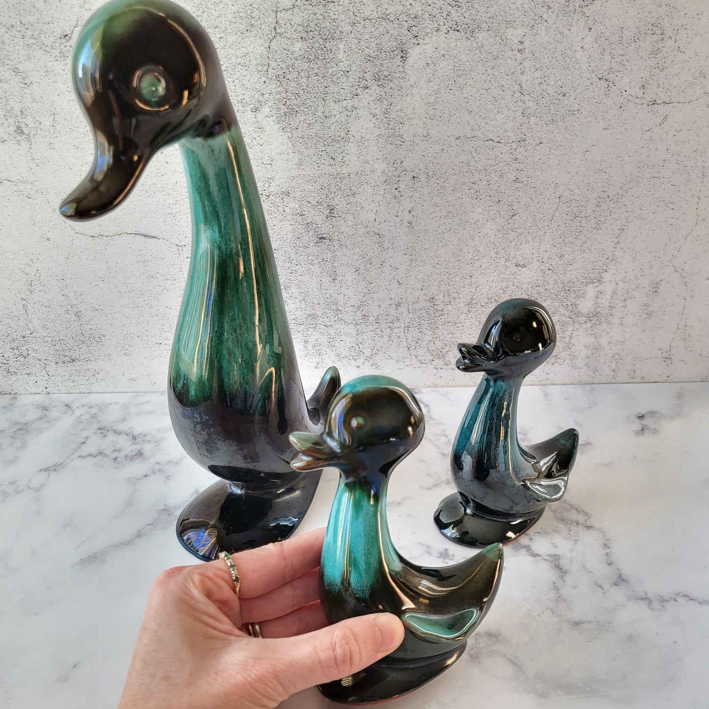 Set of Blue Mountain Pottery Duck and Ducklings Sculptures