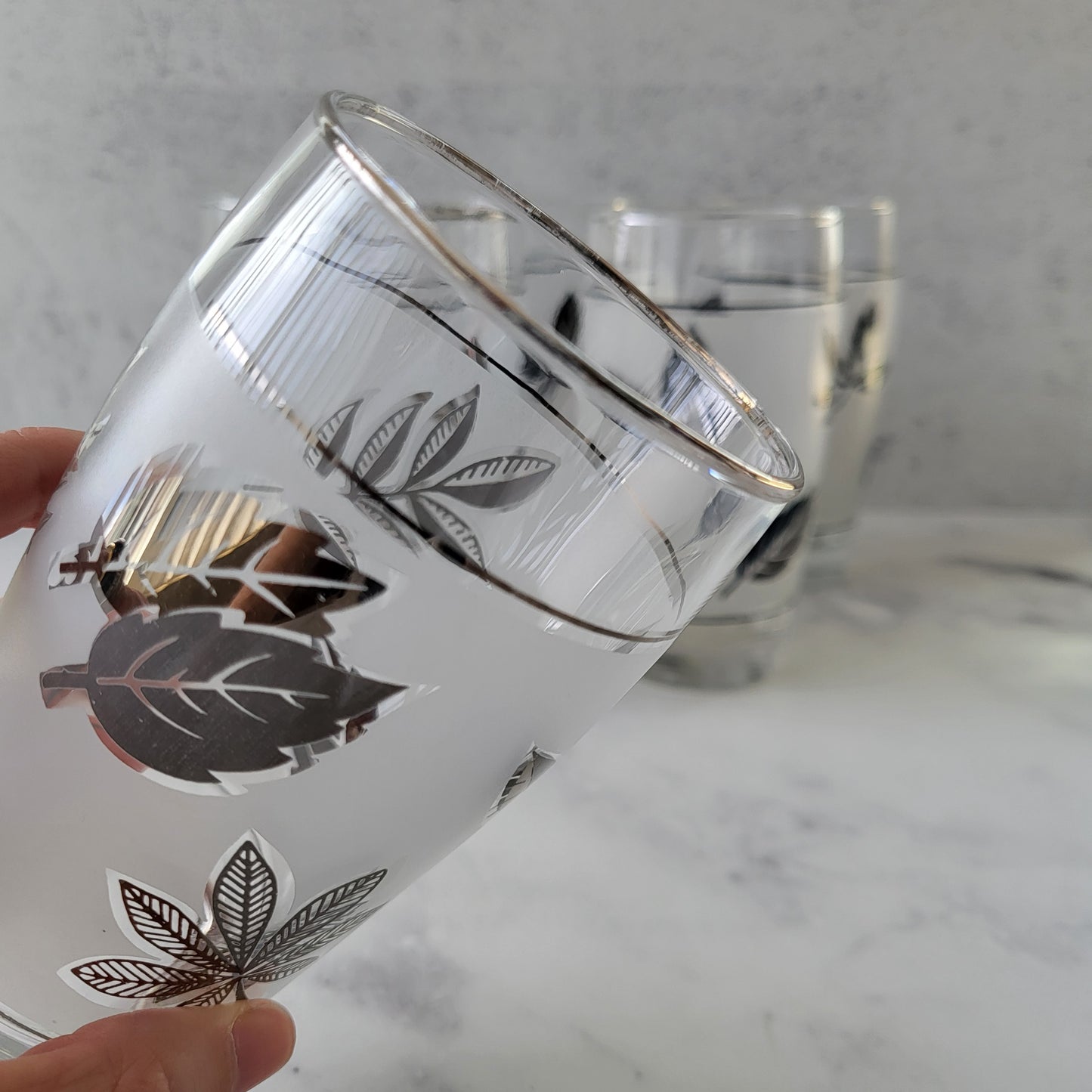 Mid-Century Modern Silver Leaf Frosted Glasses (Set of 6)