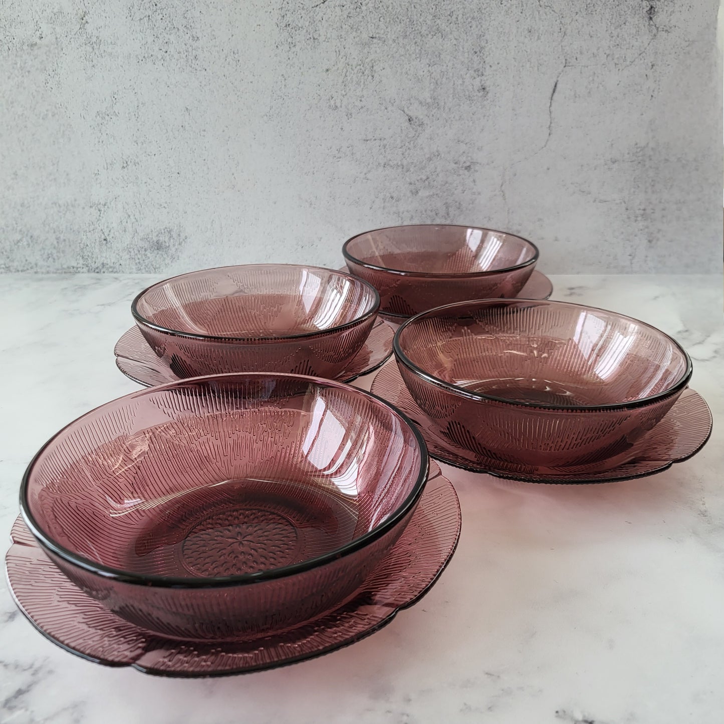 1960s Mexico Fortecrisa Amethyst Glass Salad Plate and Bowl Set of 4