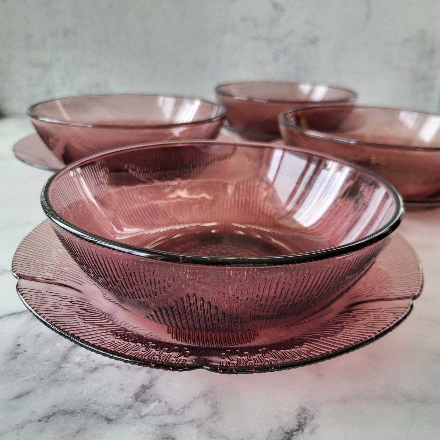 1960s Mexico Fortecrisa Amethyst Glass Salad Plate and Bowl Set of 4