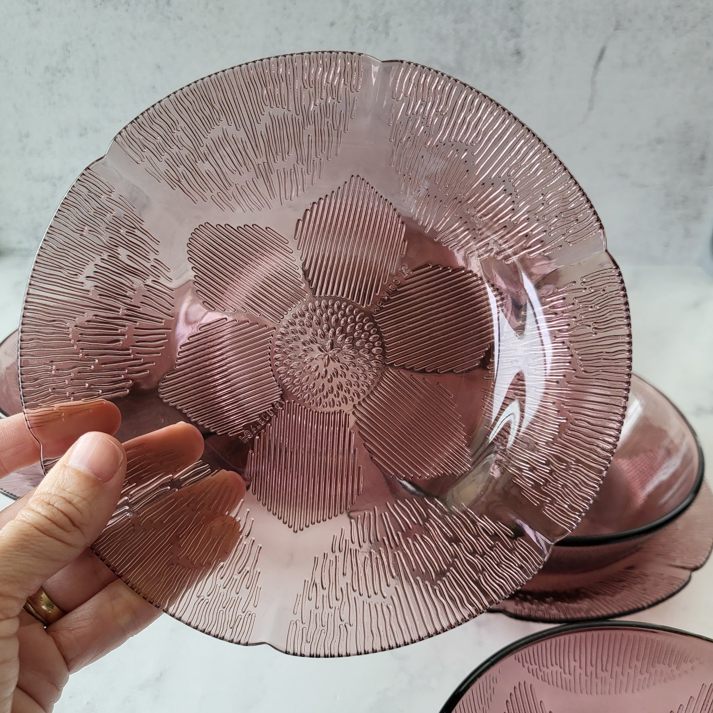 1960s Mexico Fortecrisa Amethyst Glass Salad Plate and Bowl Set of 4