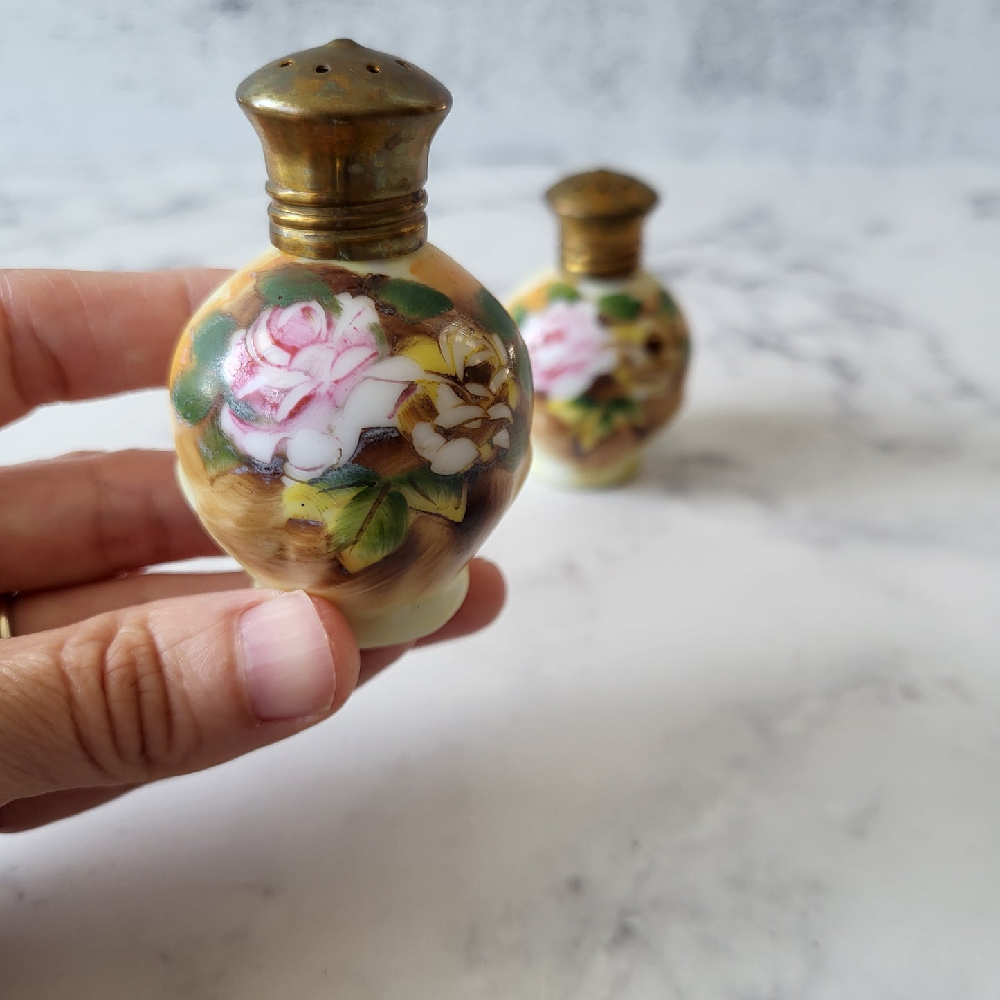 Enesco Japan Hand Painted Floral Salt and Pepper Shaker Set