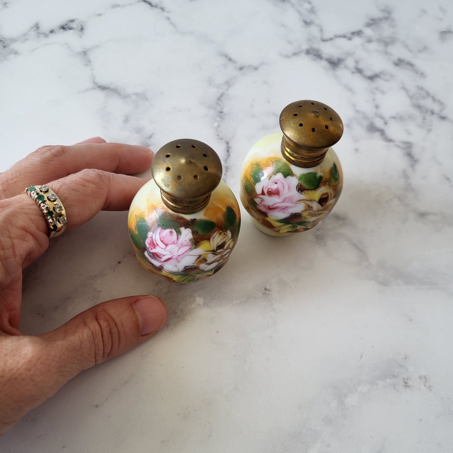 Enesco Japan Hand Painted Floral Salt and Pepper Shaker Set