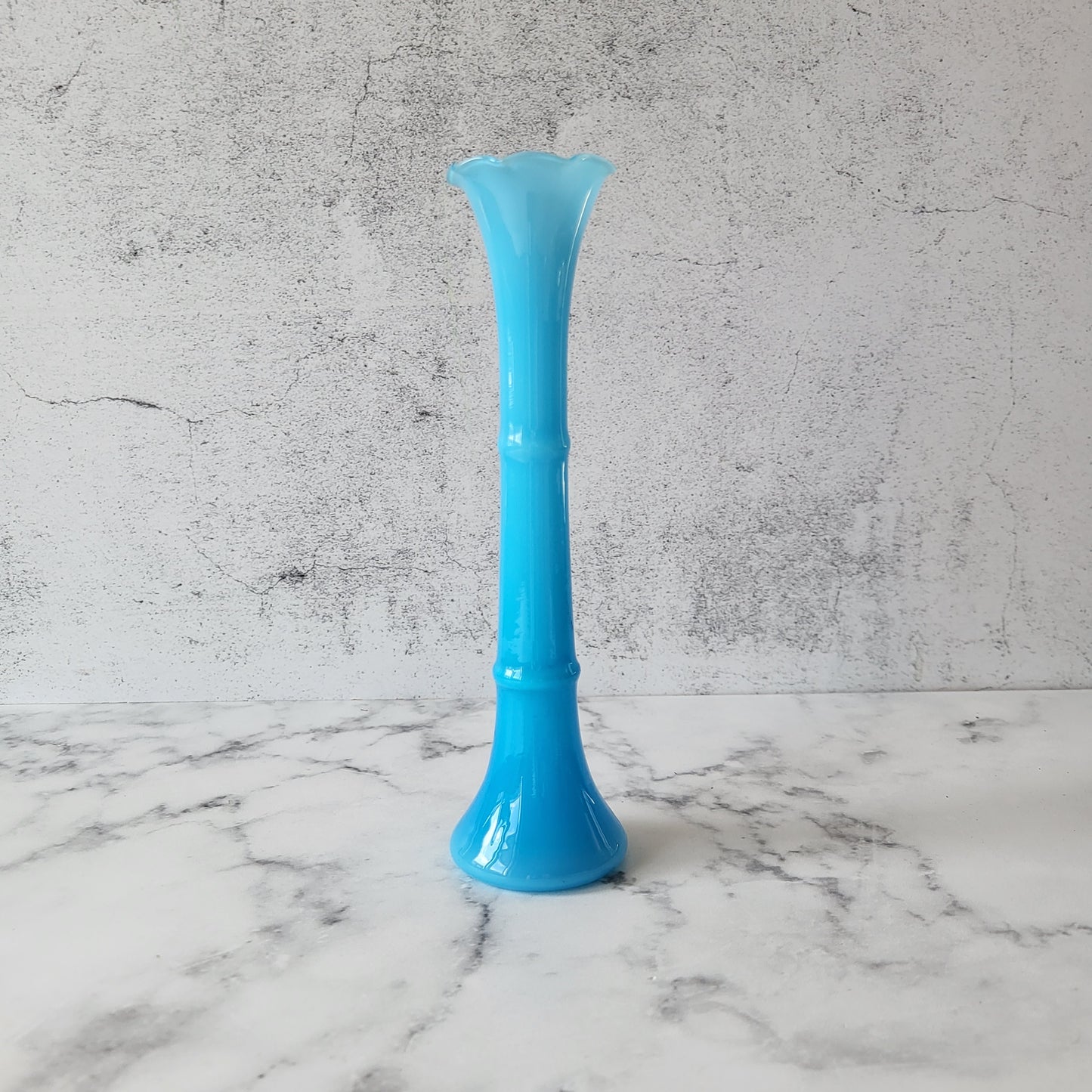 Mid Century Art Glass Blue Fluted Bud Vase