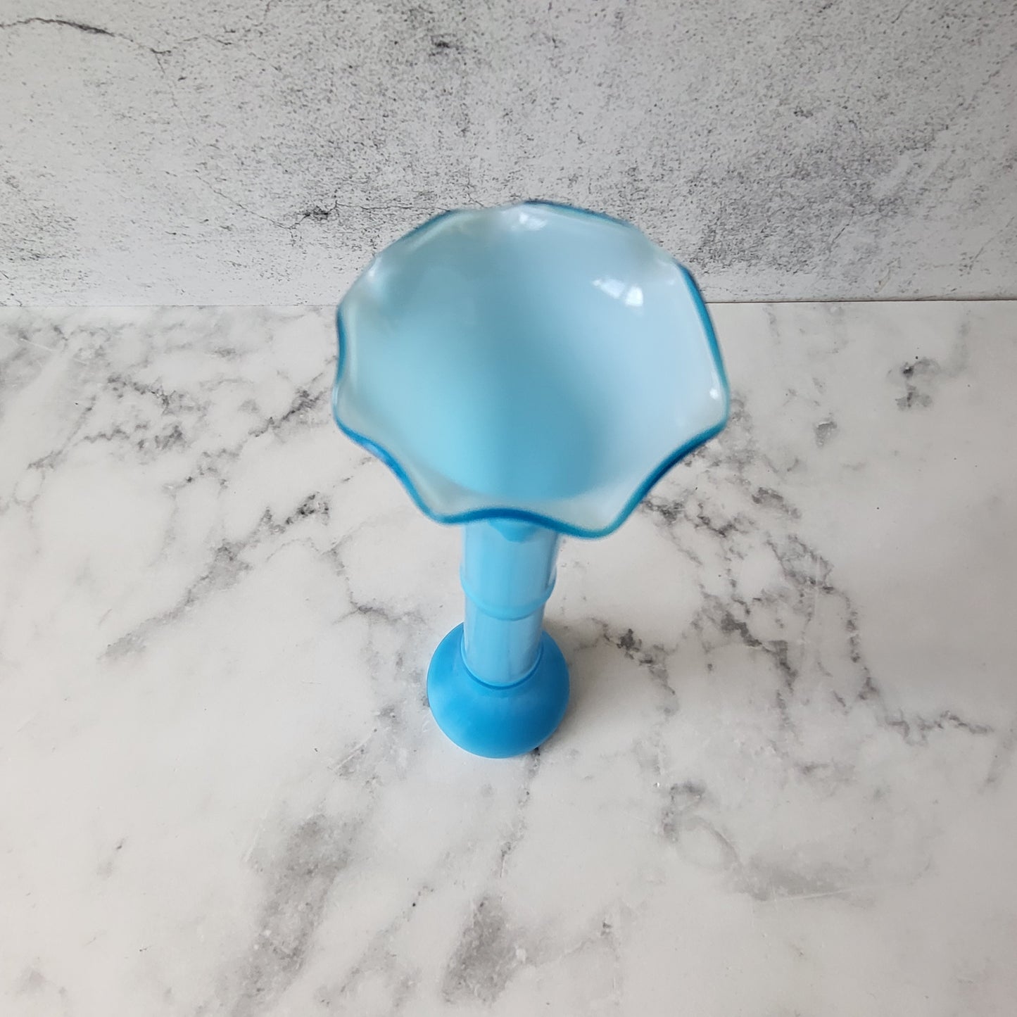 Mid Century Art Glass Blue Fluted Bud Vase