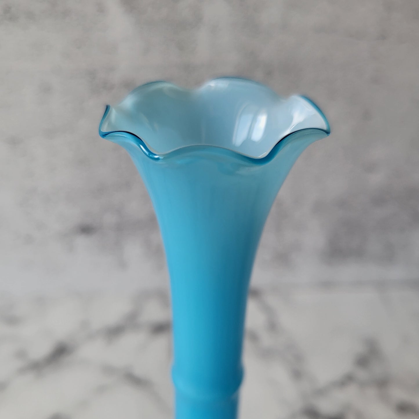 Mid Century Art Glass Blue Fluted Bud Vase