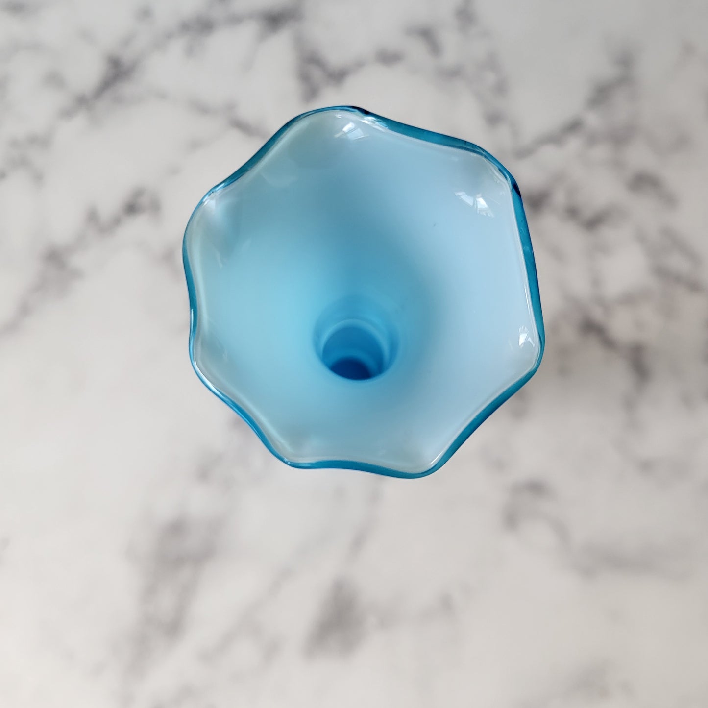 Mid Century Art Glass Blue Fluted Bud Vase
