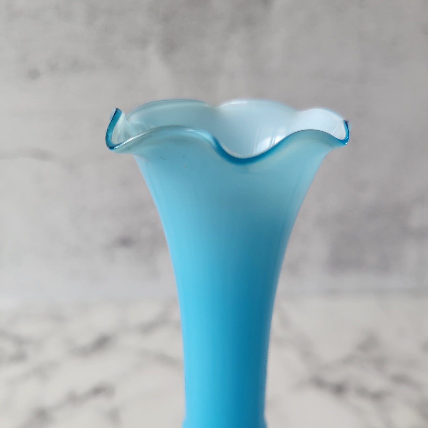 Mid Century Art Glass Blue Fluted Bud Vase