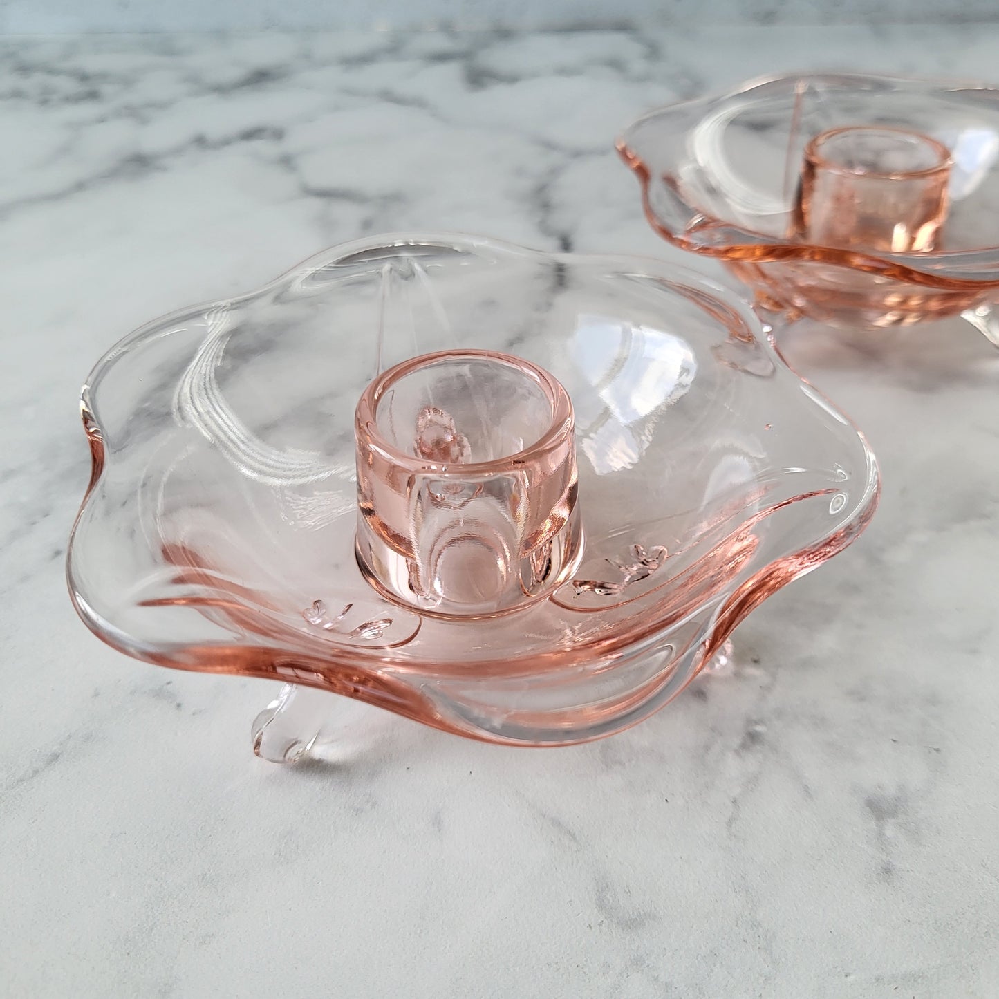 1930s Fostoria Pink Depression Glass Candle Holders