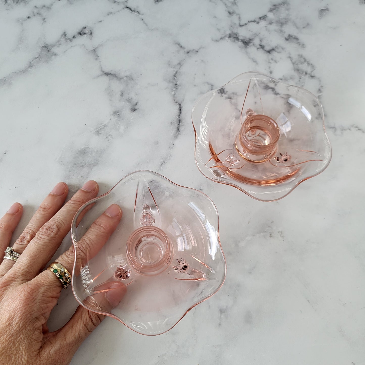 1930s Fostoria Pink Depression Glass Candle Holders