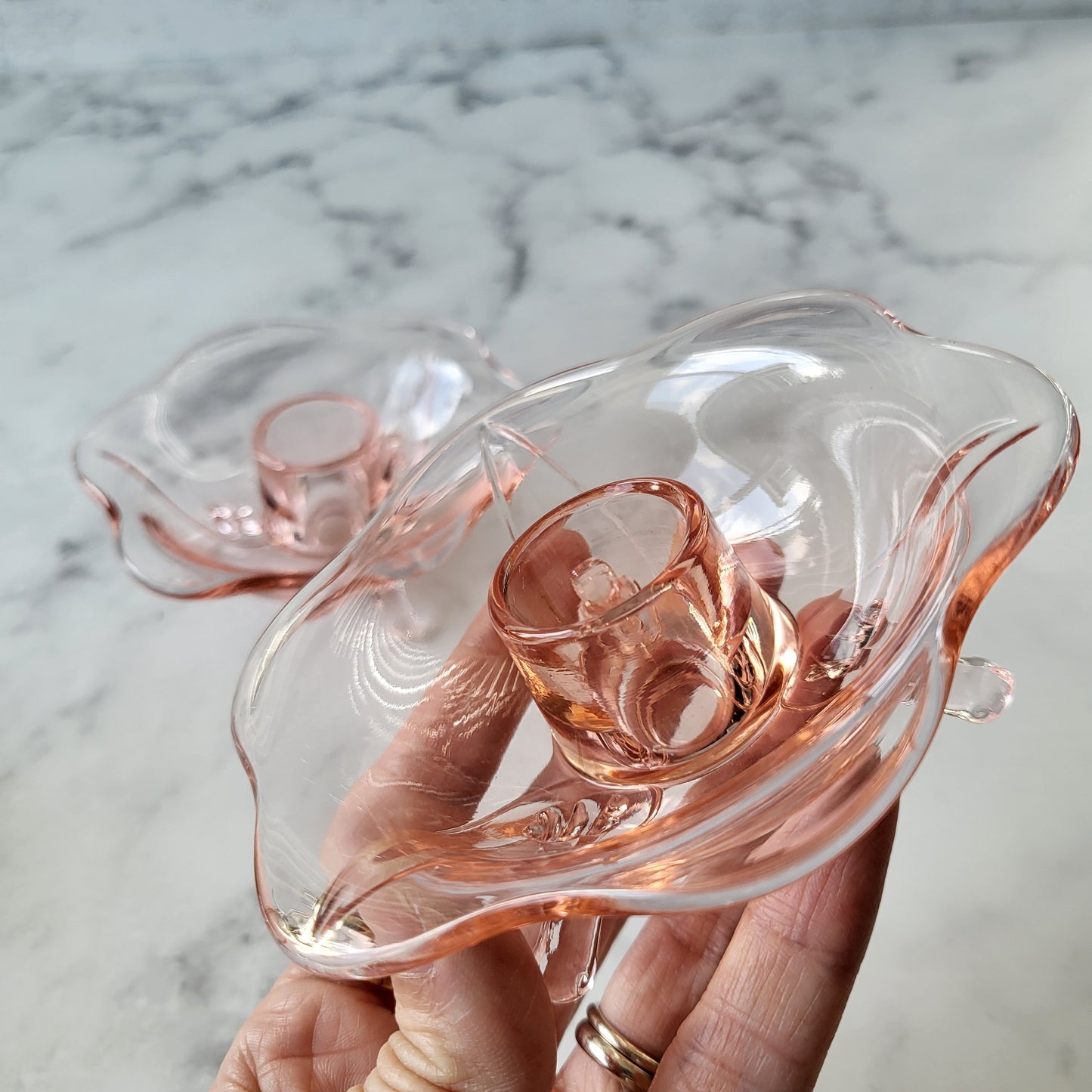 1930s Fostoria Pink Depression Glass Candle Holders