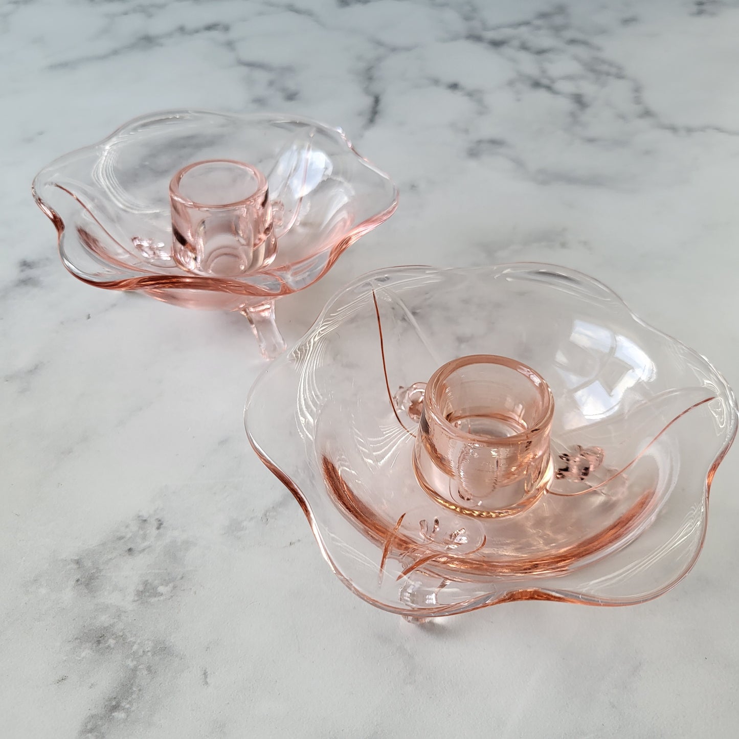 1930s Fostoria Pink Depression Glass Candle Holders