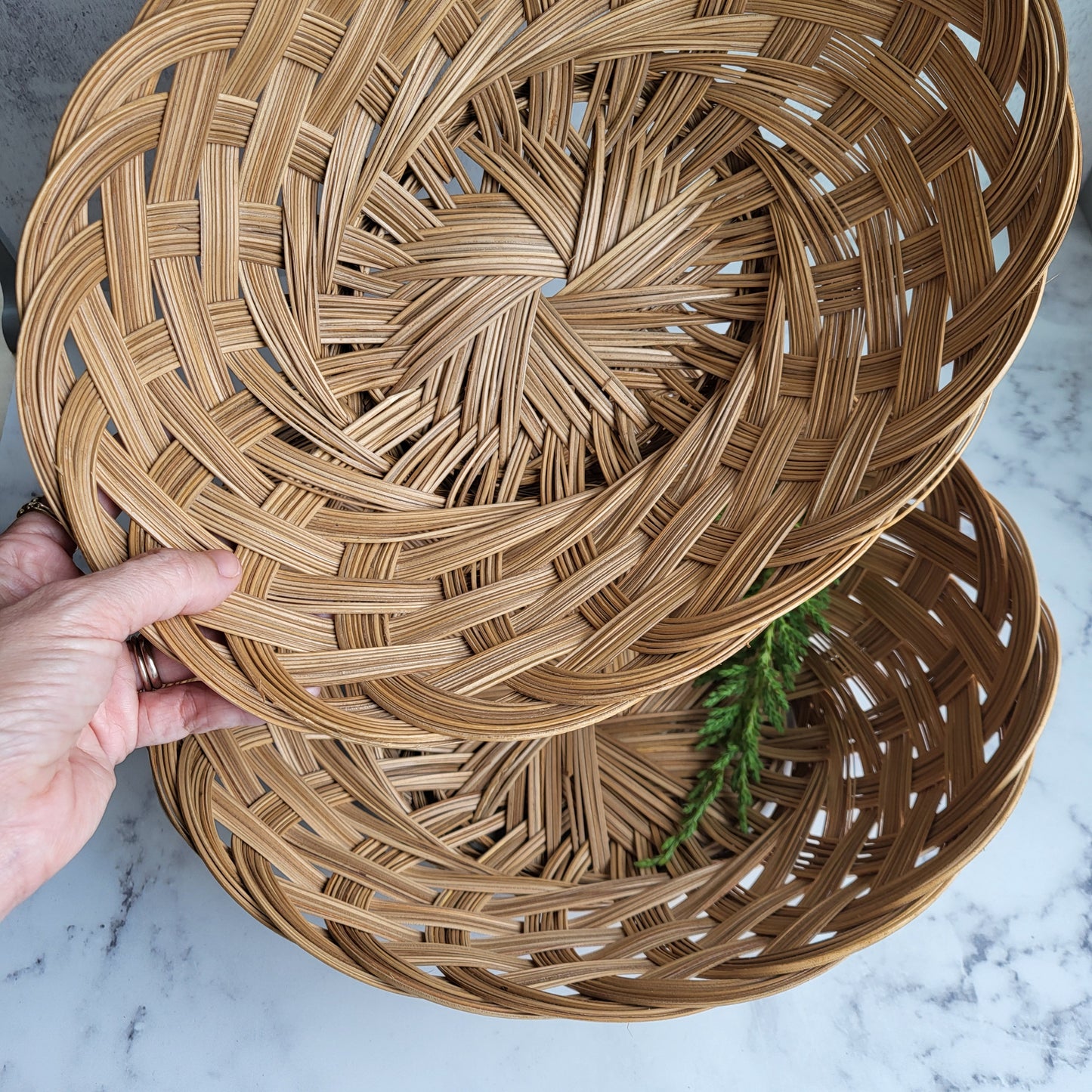 Hand Woven Boho Wicker Rattan Basket (Set of 2)