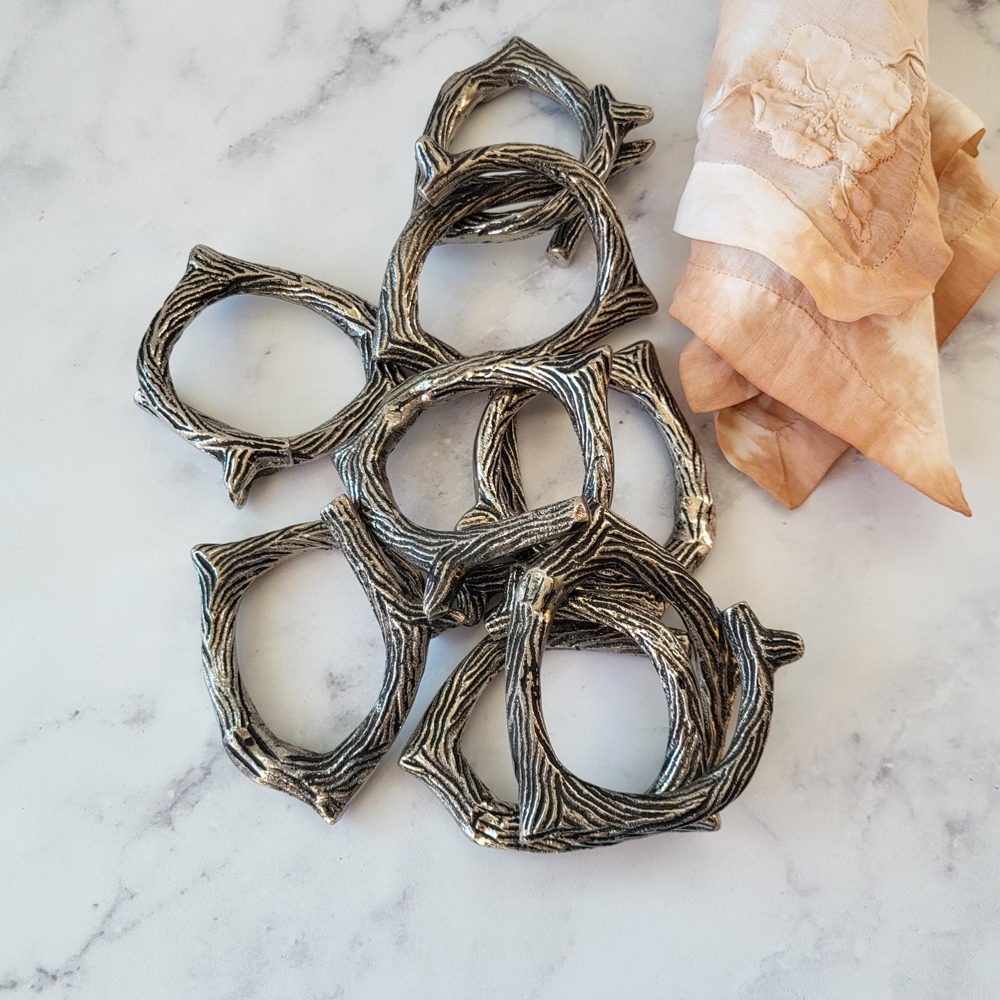 Pewter Twig Branch Napkin Rings (Set of 8)