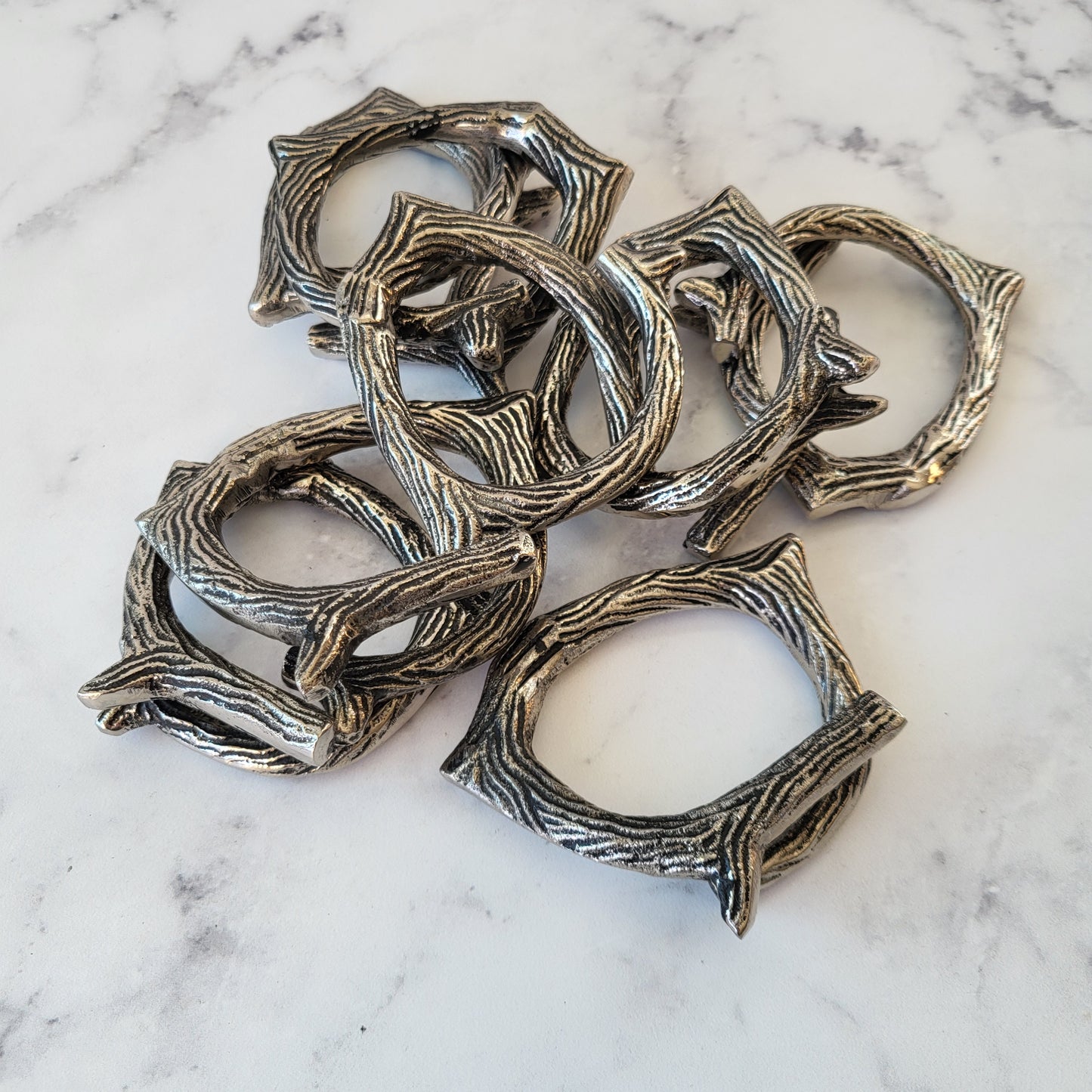 Pewter Twig Branch Napkin Rings (Set of 8)