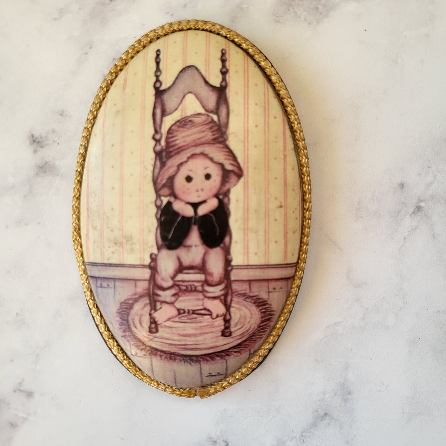 Adorable Cottage Boy And Girl Oval Wood Plaques