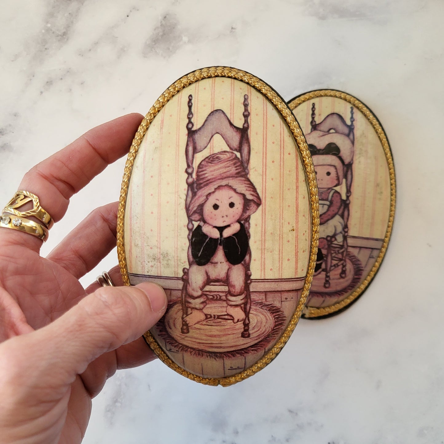 Adorable Cottage Boy And Girl Oval Wood Plaques