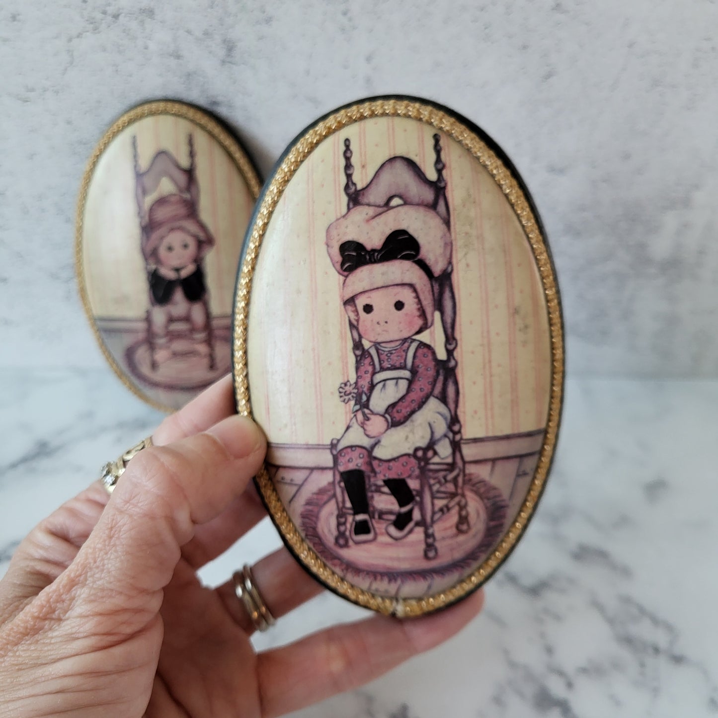 Adorable Cottage Boy And Girl Oval Wood Plaques