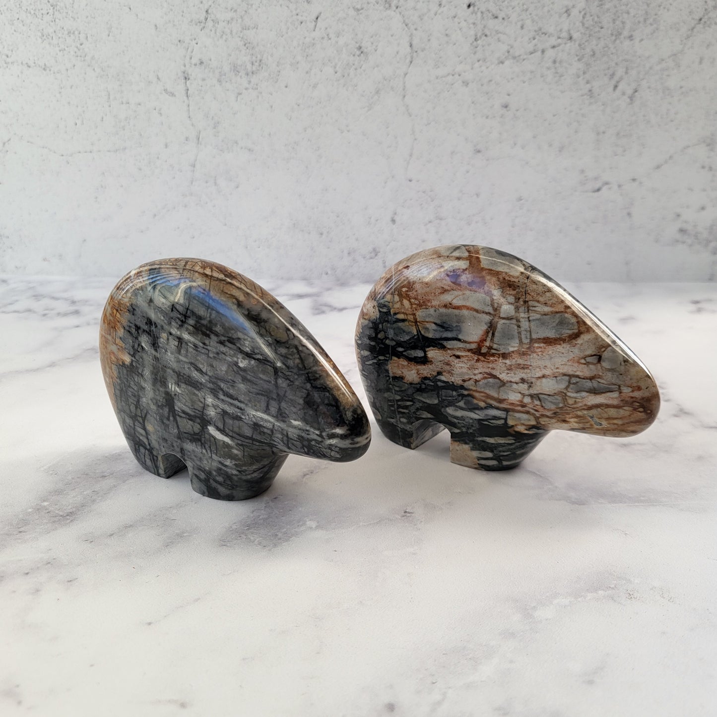 Pair of Picasso Jasper Natural Stone Bear Figurines