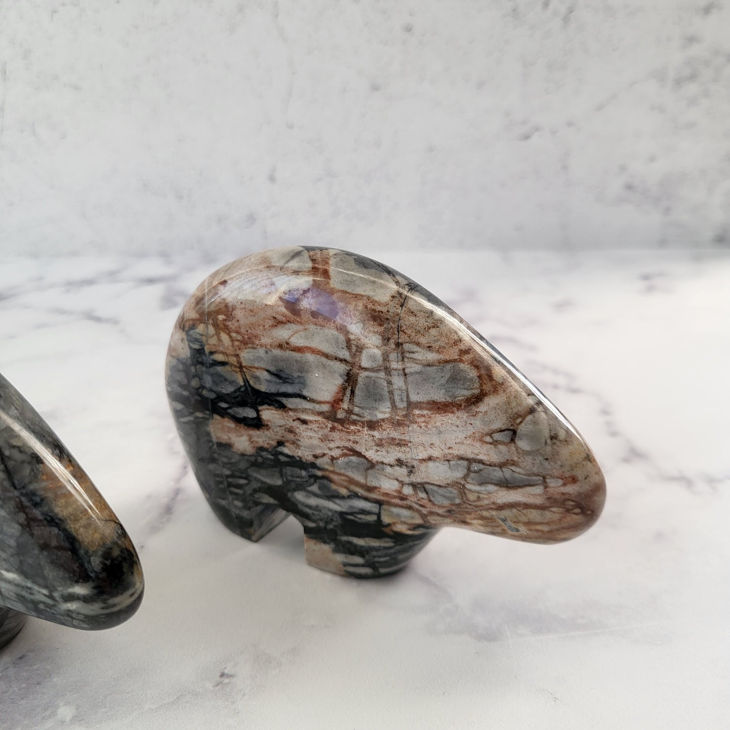 Pair of Picasso Jasper Natural Stone Bear Figurines