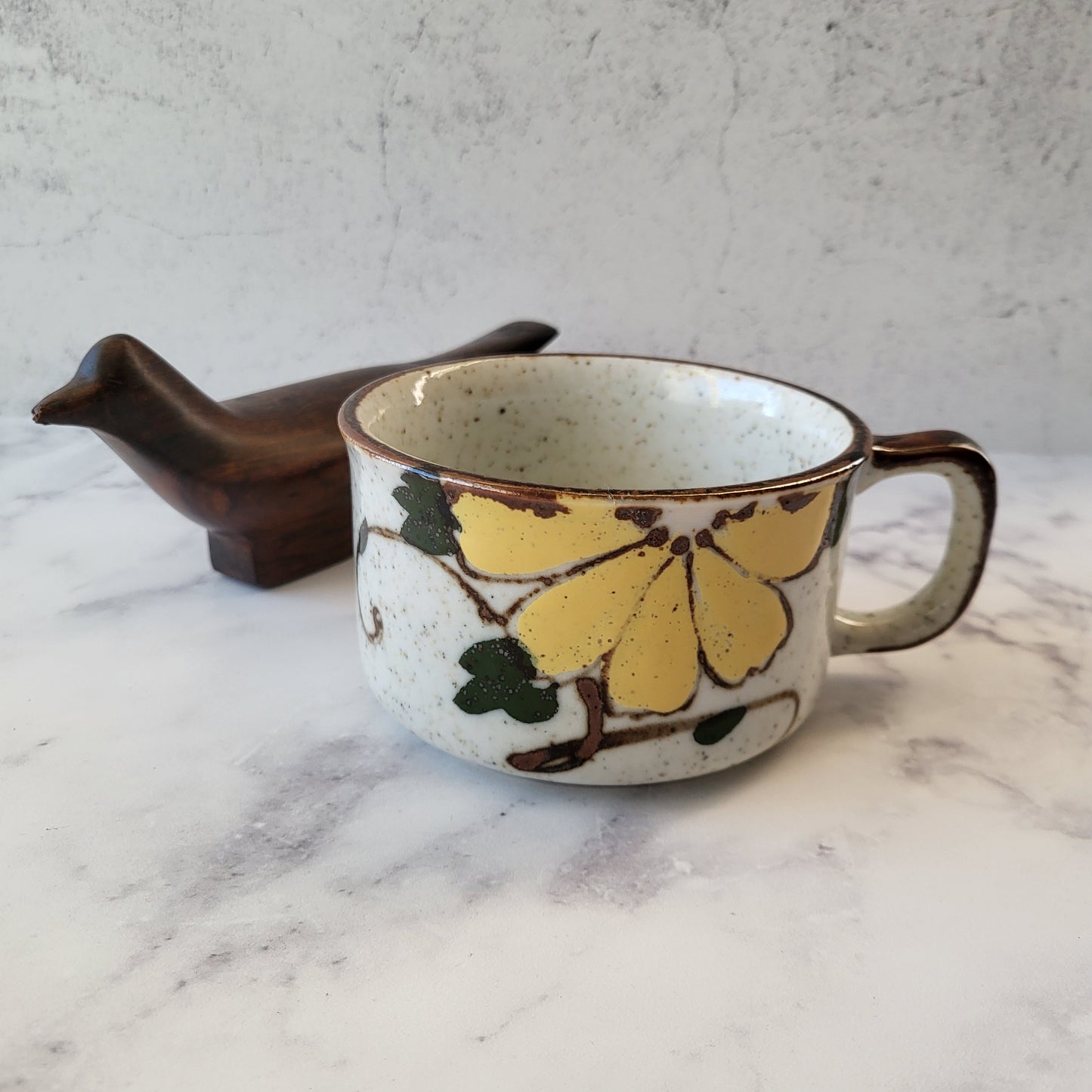 Speckled Pottery Hand Painted Flower Mug