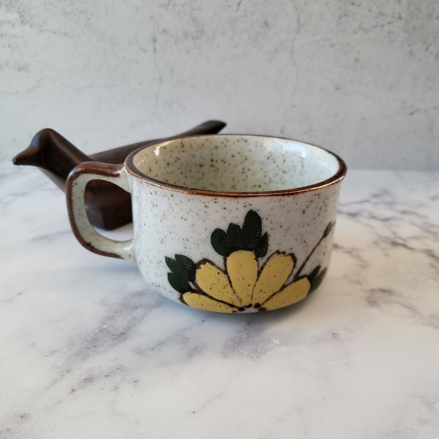 Speckled Pottery Hand Painted Flower Mug