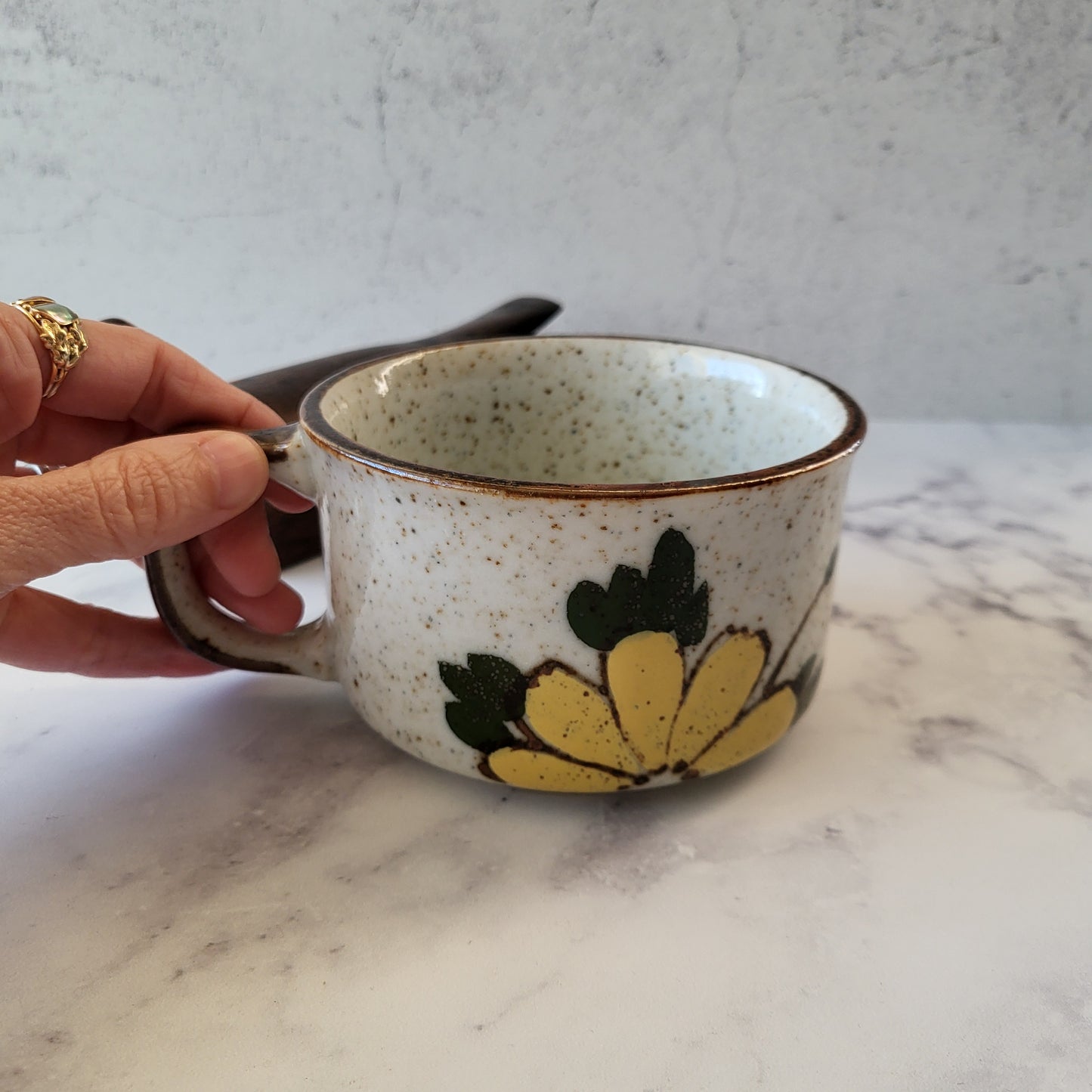 Speckled Pottery Hand Painted Flower Mug