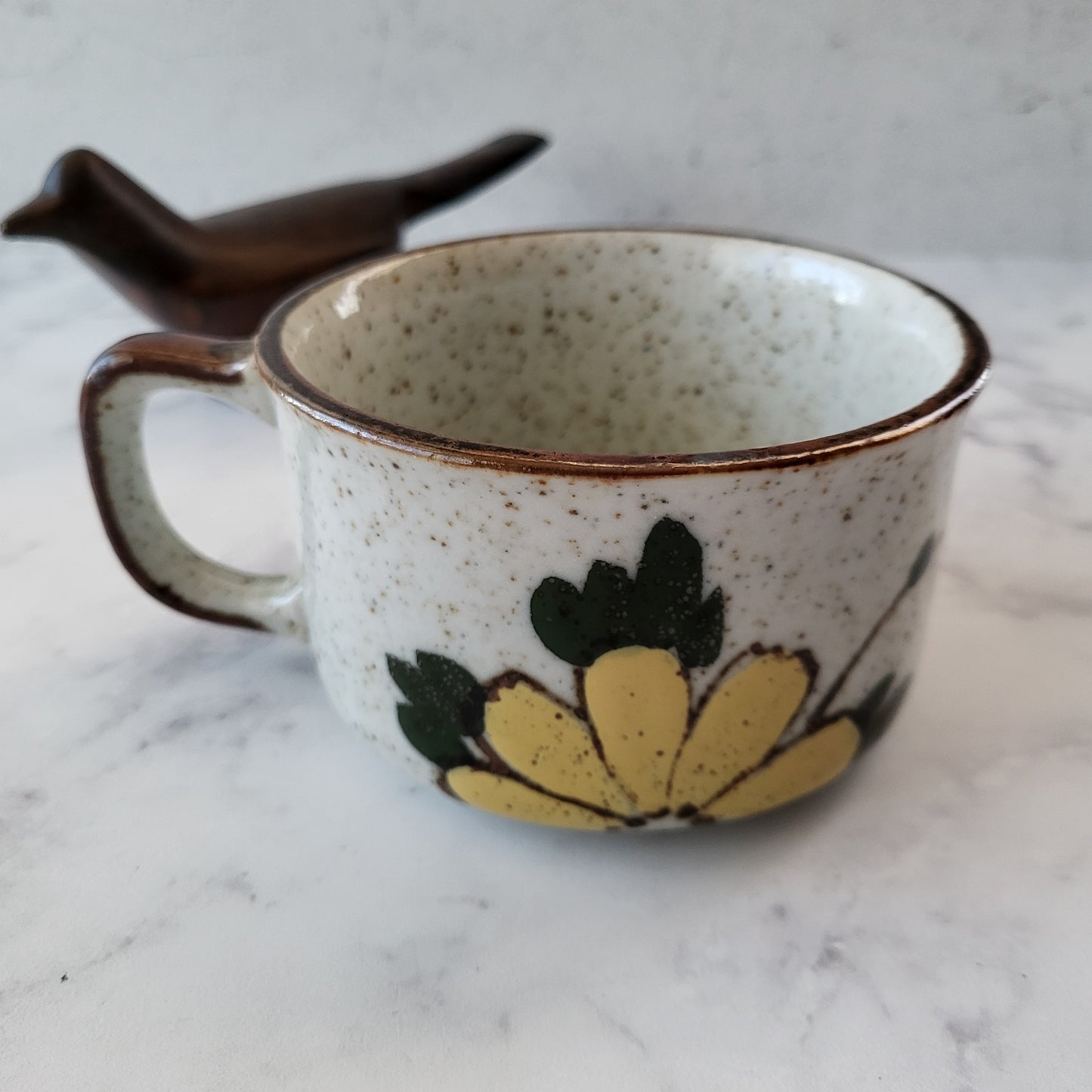 Speckled Pottery Hand Painted Flower Mug