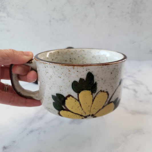 Speckled Pottery Hand Painted Flower Mug