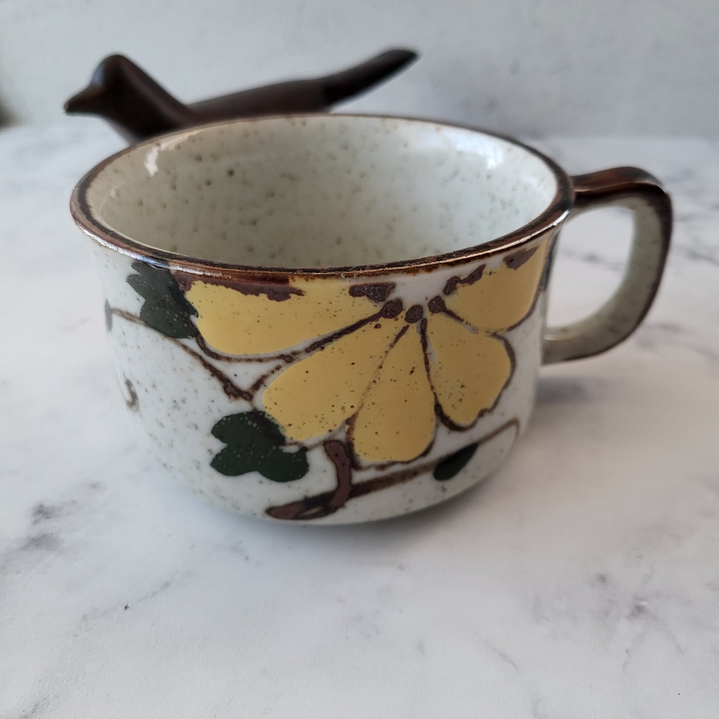 Speckled Pottery Hand Painted Flower Mug