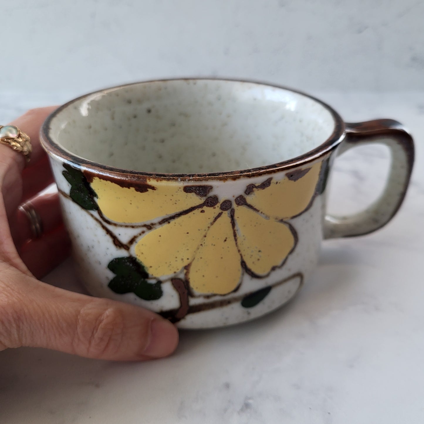 Speckled Pottery Hand Painted Flower Mug