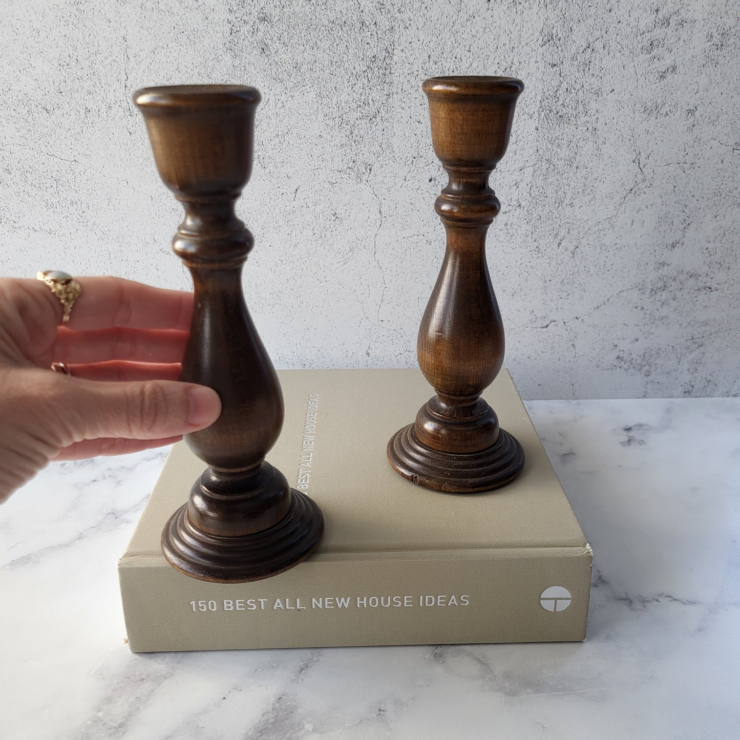 MCM Pair of Wood Candle Holders