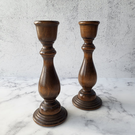 MCM Pair of Wood Candle Holders