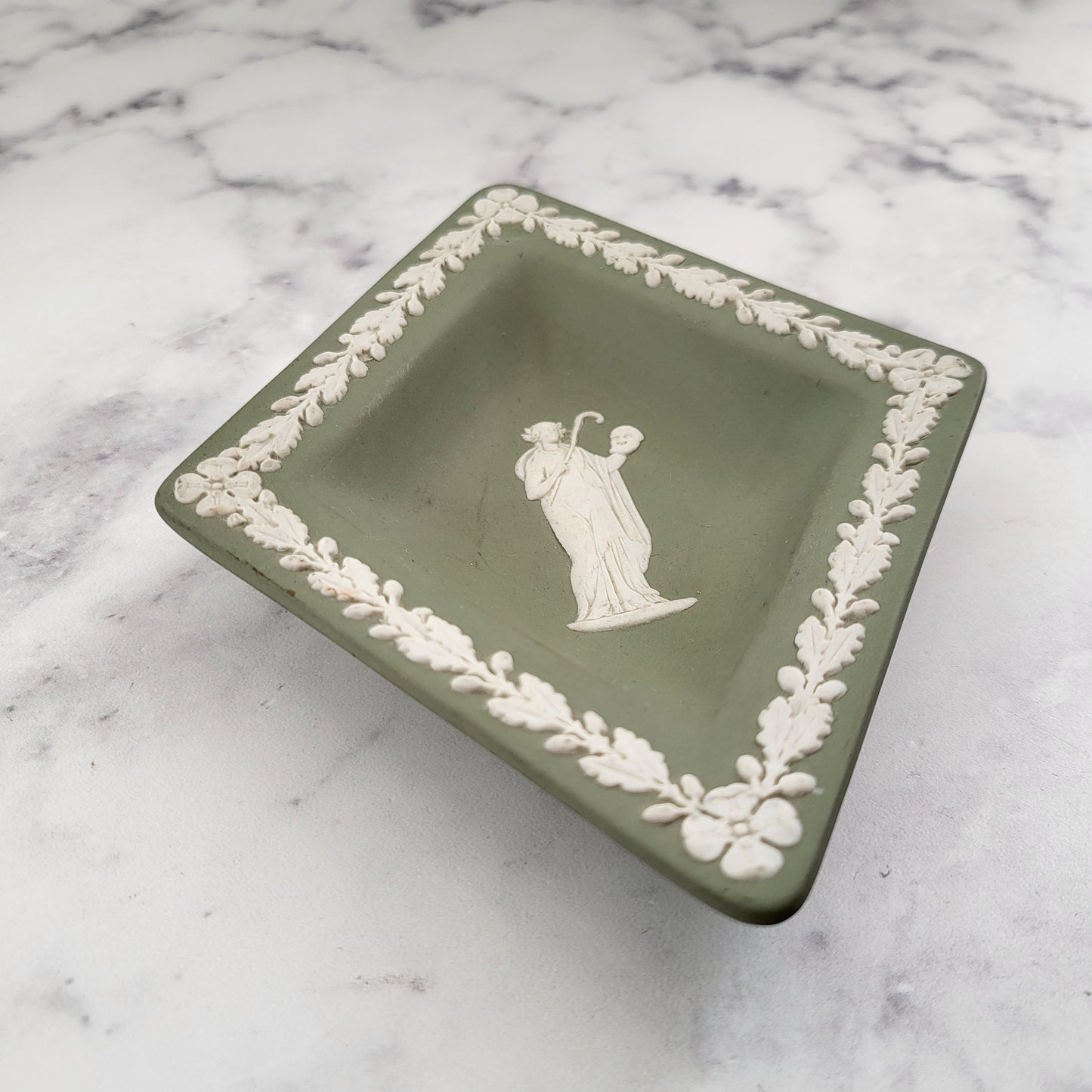 Wedgwood Green Jasperware Diamond Trinket Dish