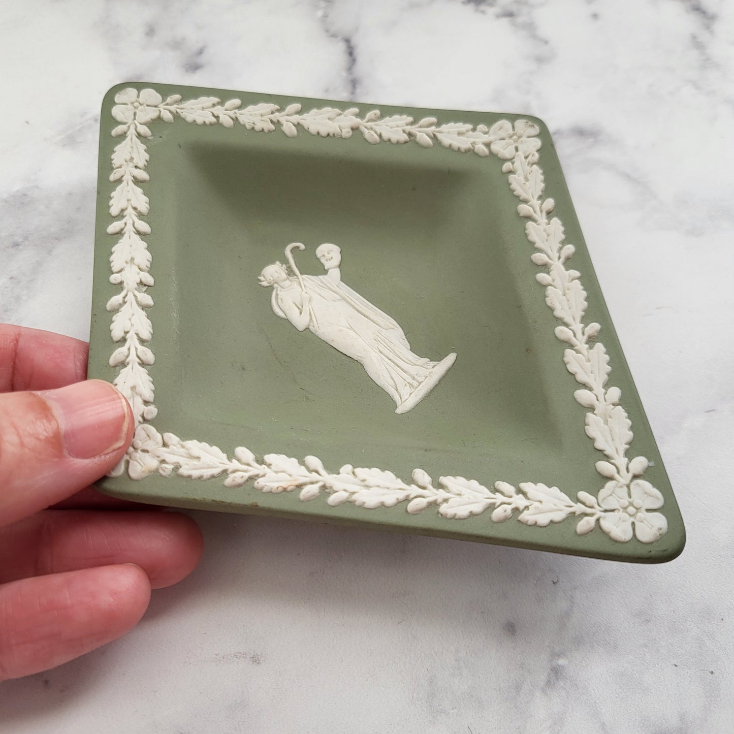 Wedgwood Green Jasperware Diamond Trinket Dish