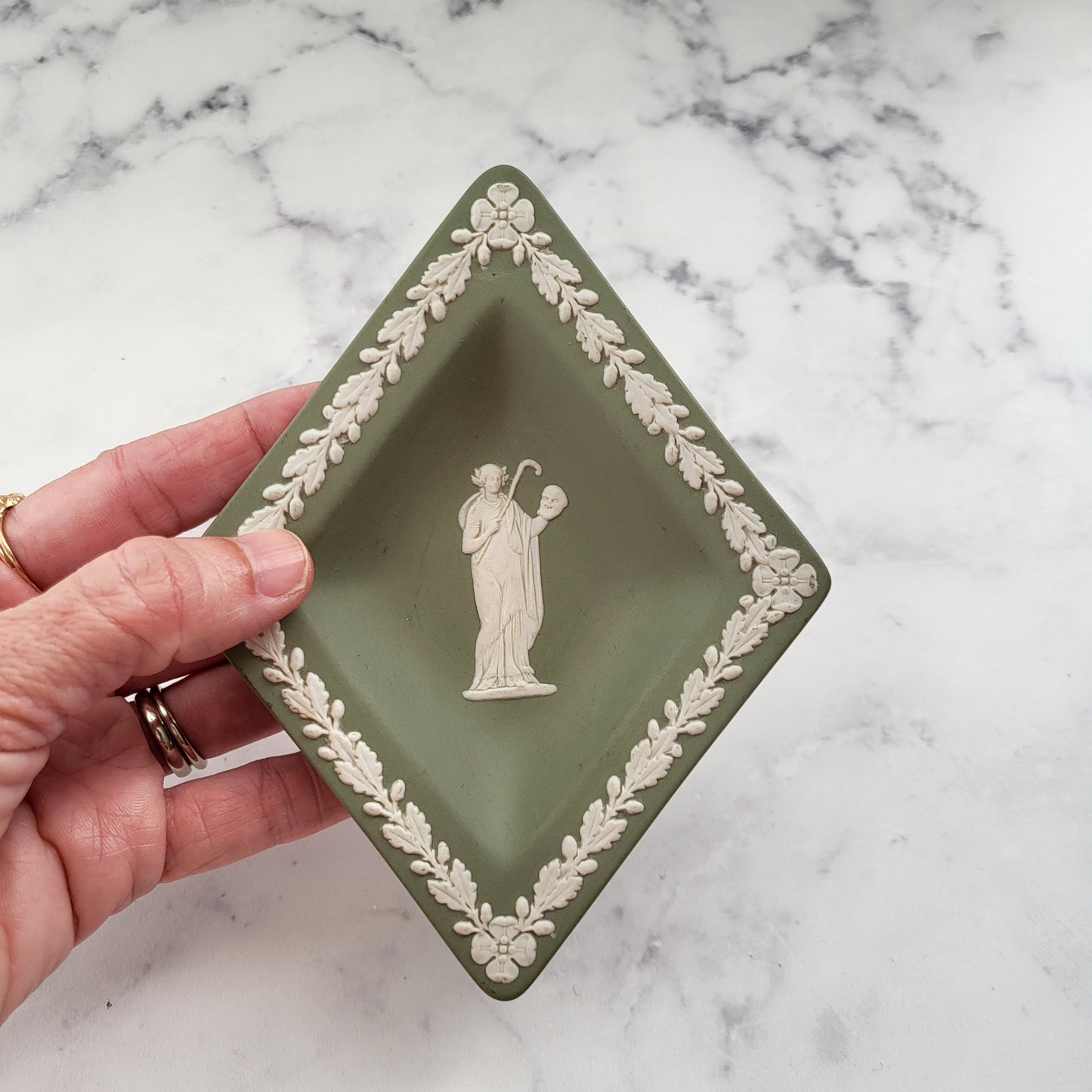 Wedgwood Green Jasperware Diamond Trinket Dish