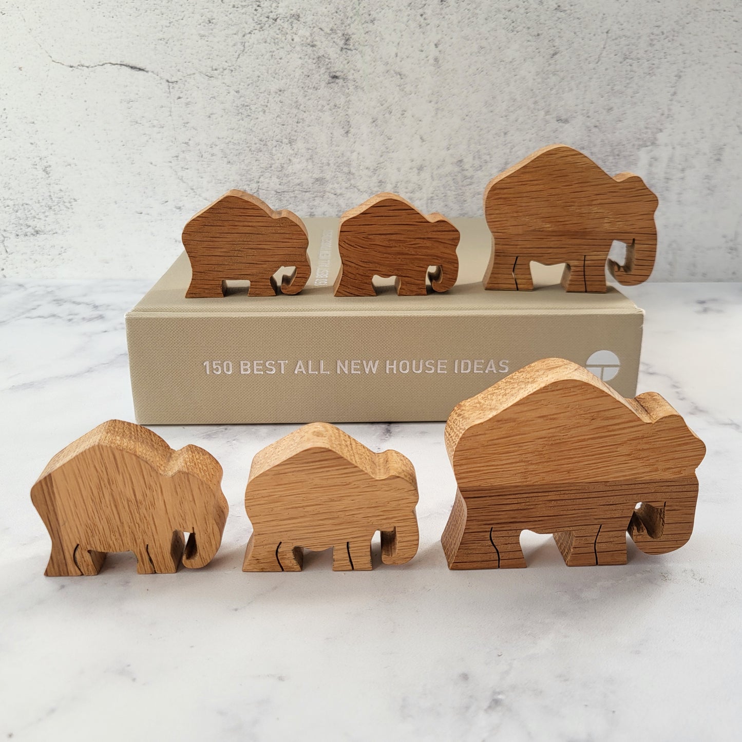 Miniature Hand-Carved Wooden Elephant Family (Set of 6)