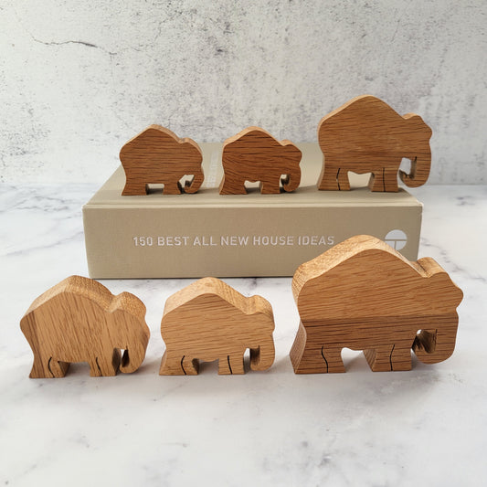 Miniature Hand-Carved Wooden Elephant Family (Set of 6)