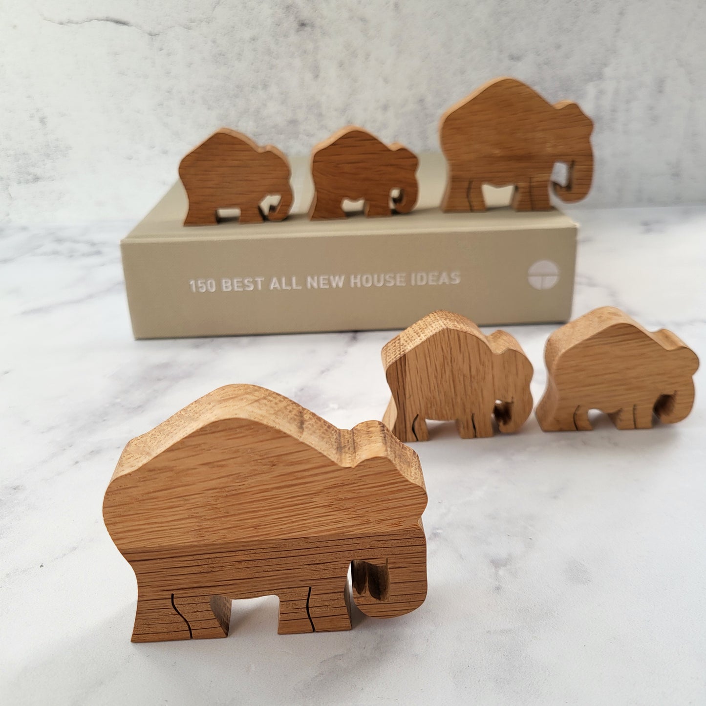 Miniature Hand-Carved Wooden Elephant Family (Set of 6)