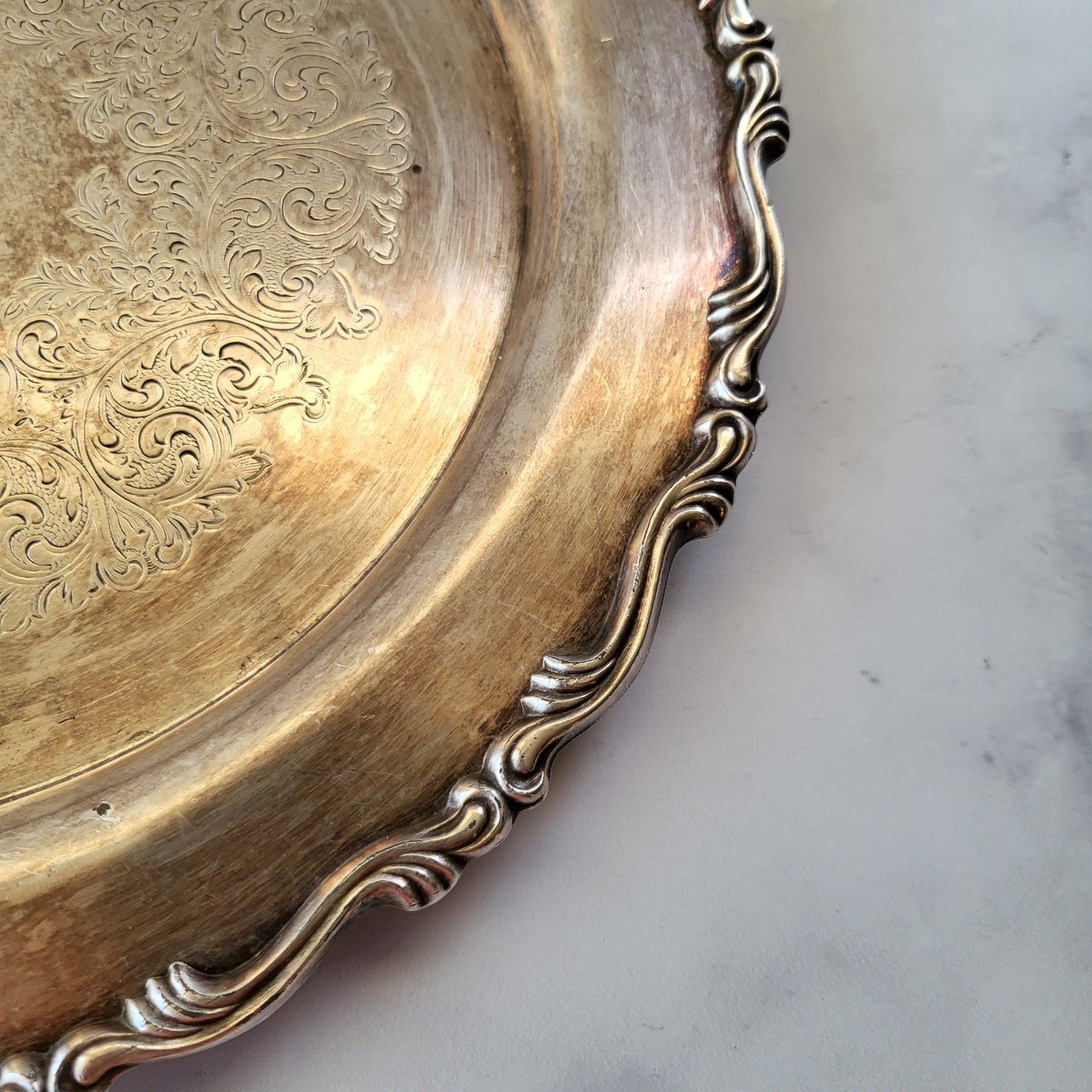 Etched Silver Plated Serving Tray