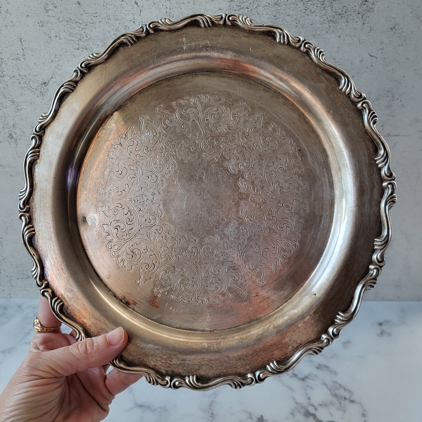 Etched Silver Plated Serving Tray