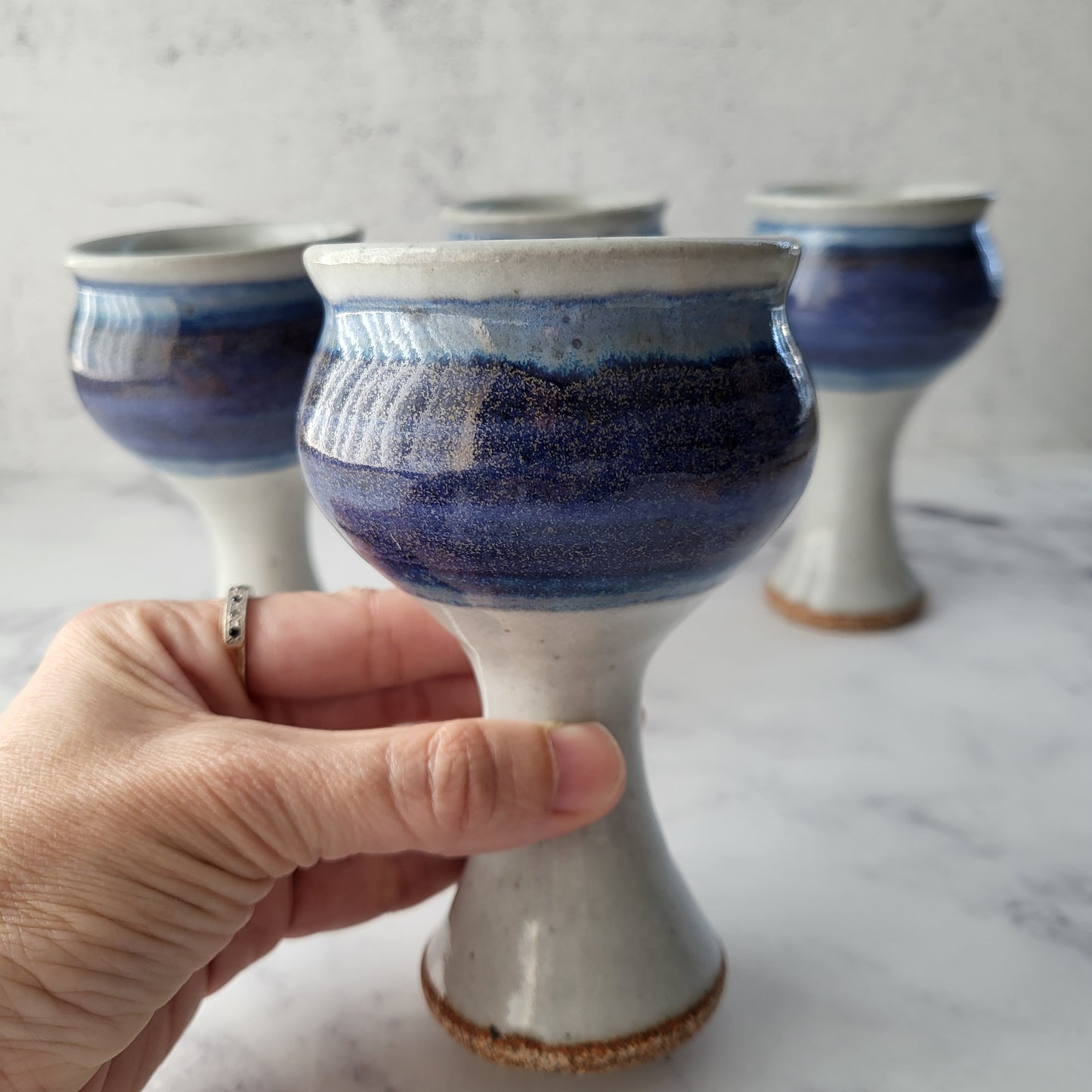 Studio Pottery Handcrafted Stoneware Wine Goblets (Set of 4)