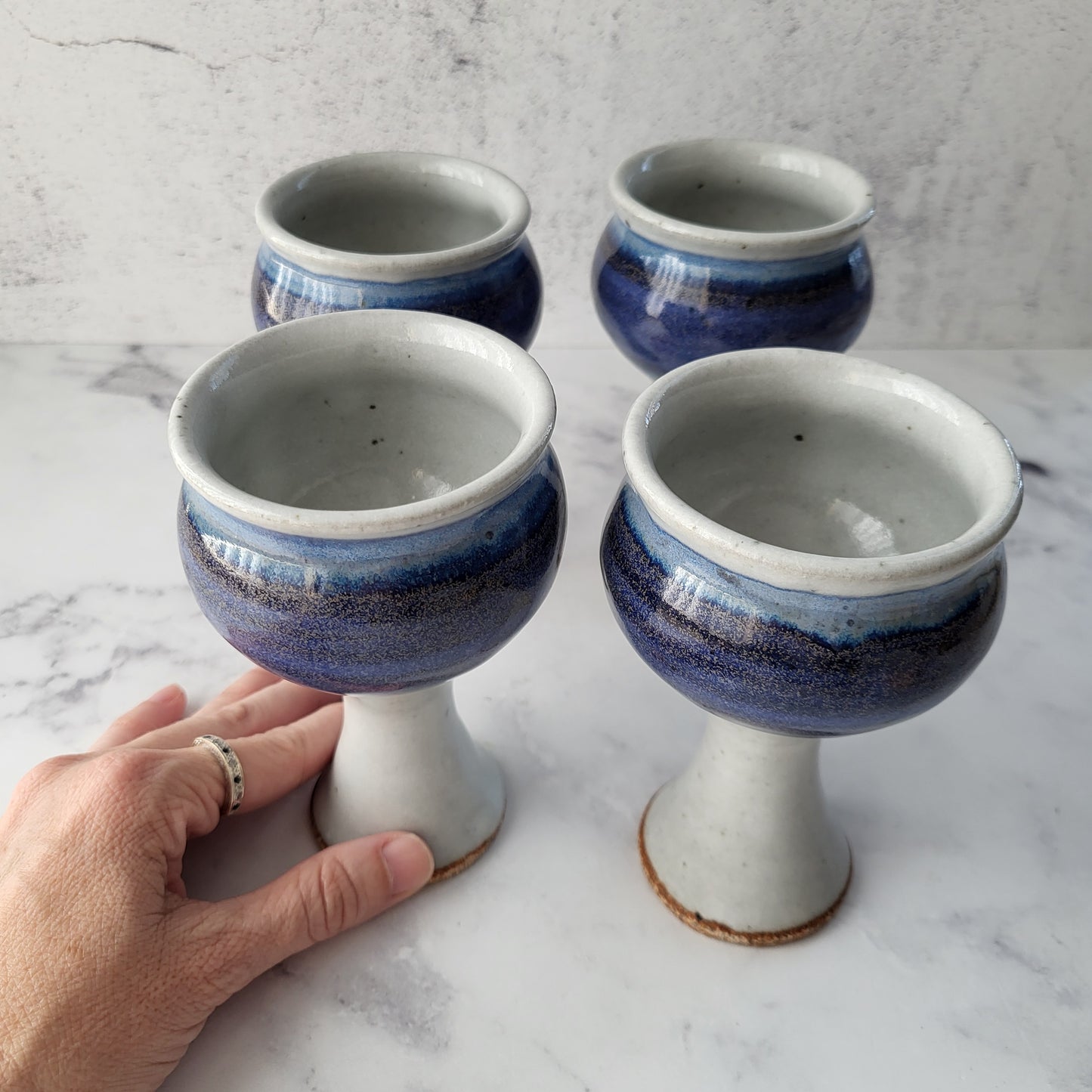 Studio Pottery Handcrafted Stoneware Wine Goblets (Set of 4)