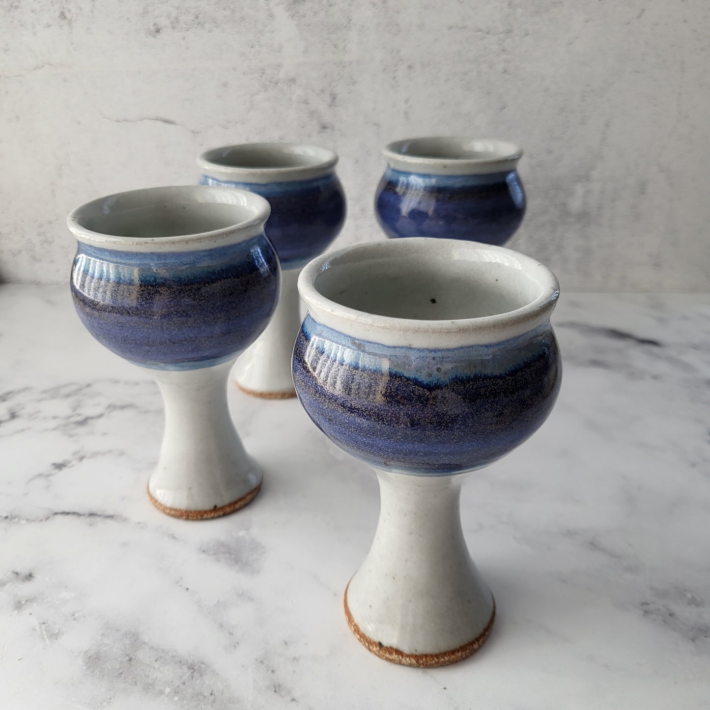 Studio Pottery Handcrafted Stoneware Wine Goblets (Set of 4)