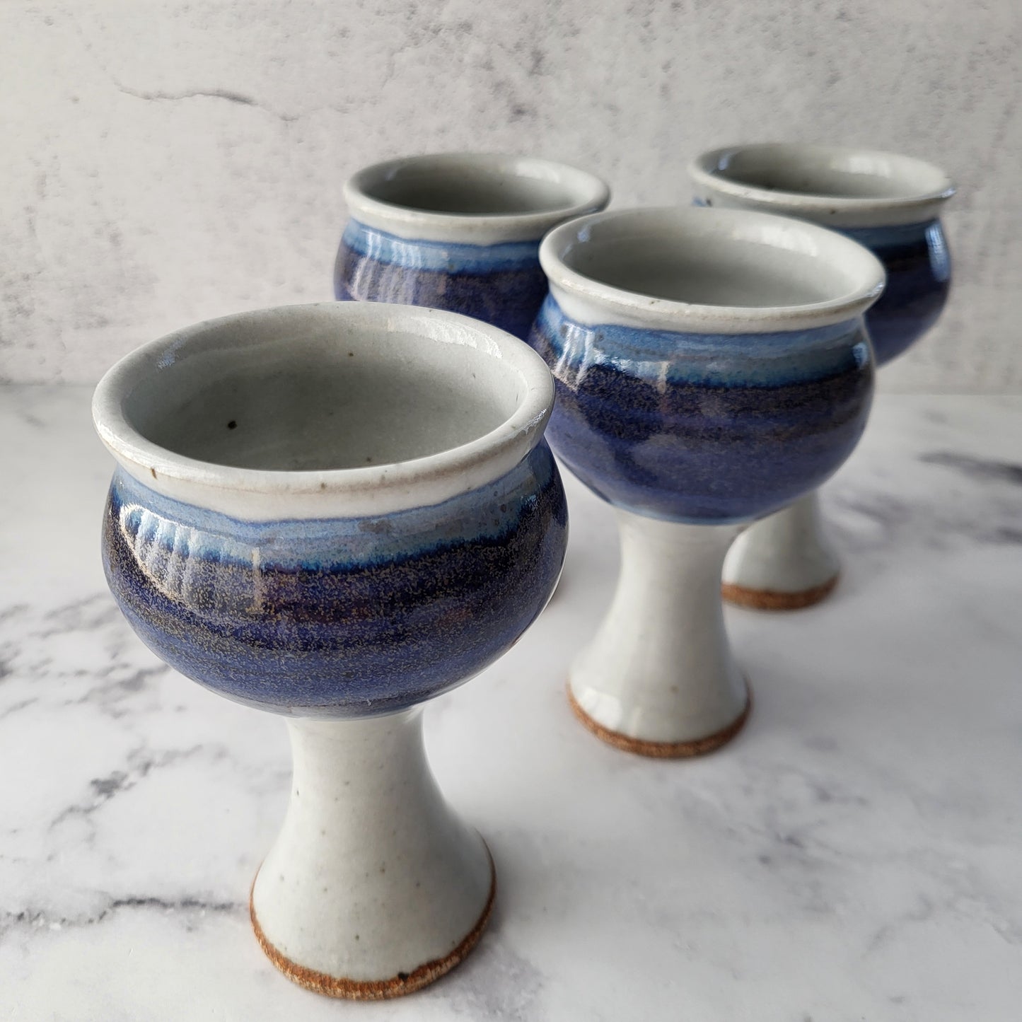 Studio Pottery Handcrafted Stoneware Wine Goblets (Set of 4)