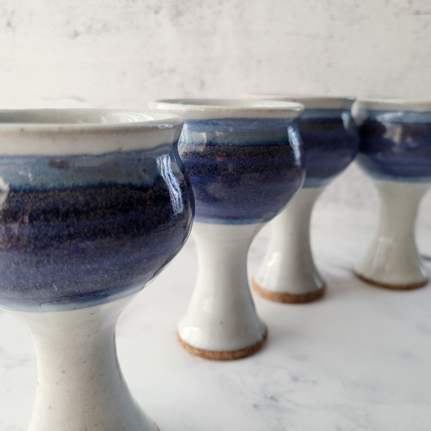 Studio Pottery Handcrafted Stoneware Wine Goblets (Set of 4)