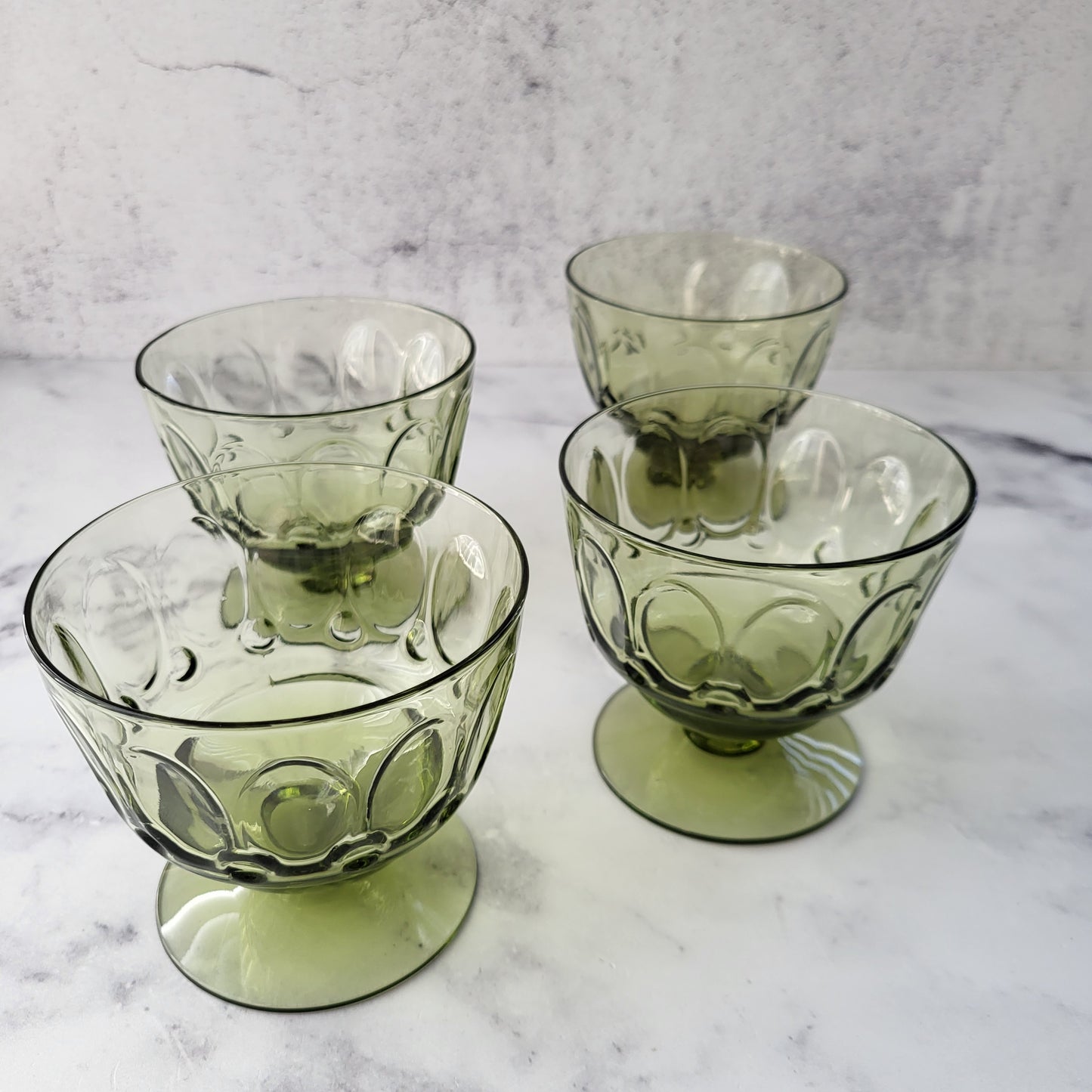 Midcentury Modern Fostoria Green Short Sherbet or Champagne Glasses (Set of 4)