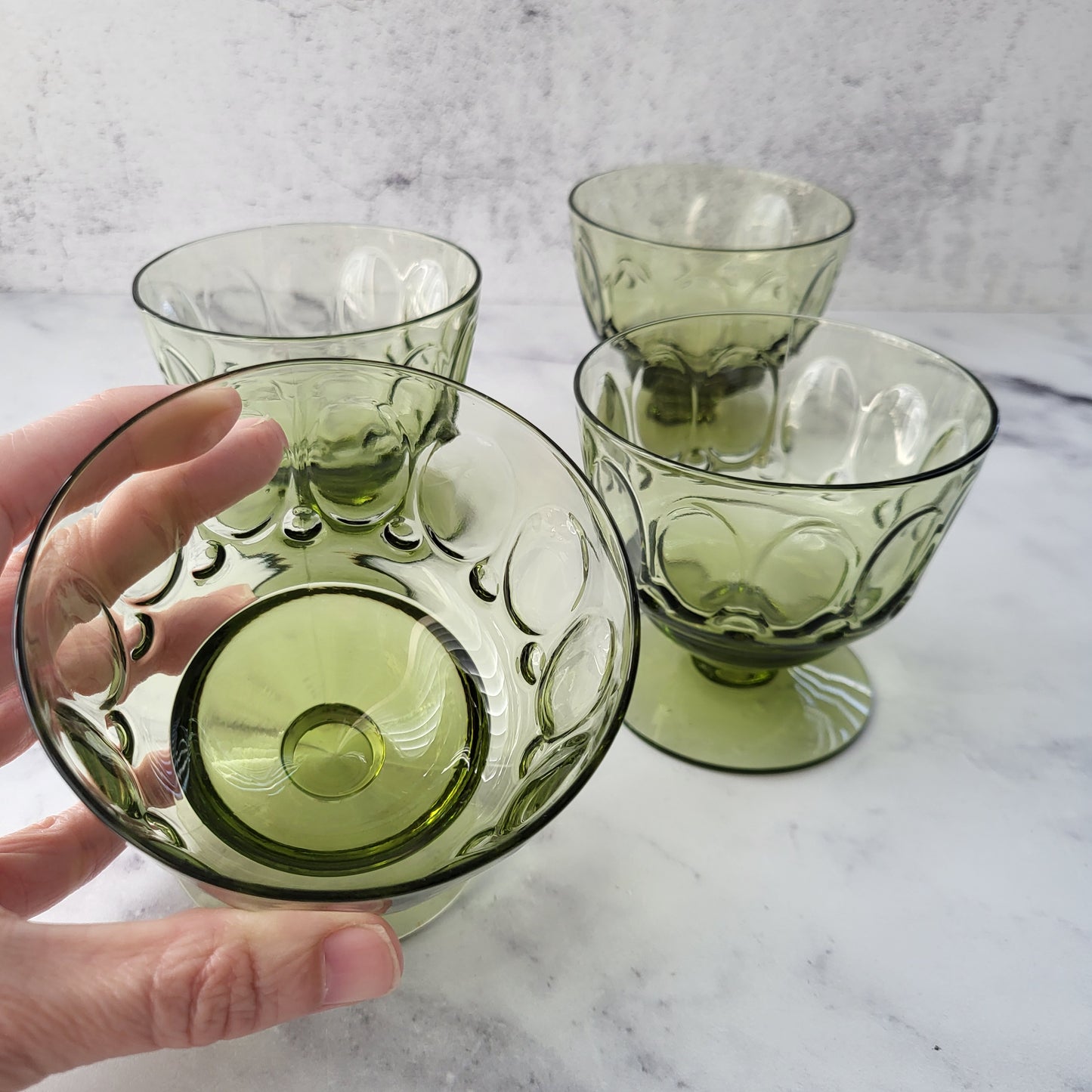 Midcentury Modern Fostoria Green Short Sherbet or Champagne Glasses (Set of 4)