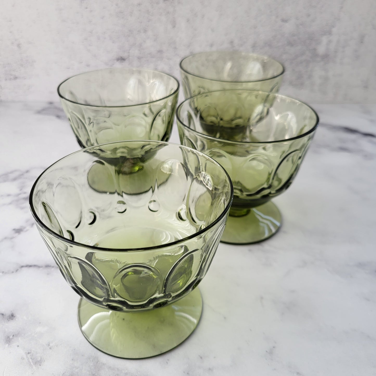 Midcentury Modern Fostoria Green Short Sherbet or Champagne Glasses (Set of 4)