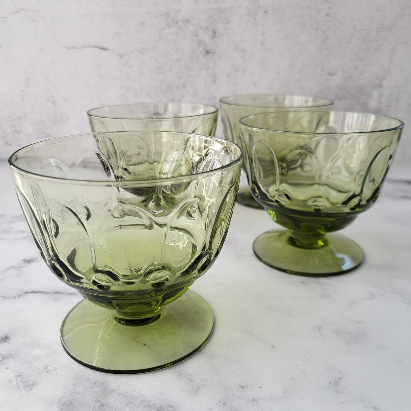 Midcentury Modern Fostoria Green Short Sherbet or Champagne Glasses (Set of 4)